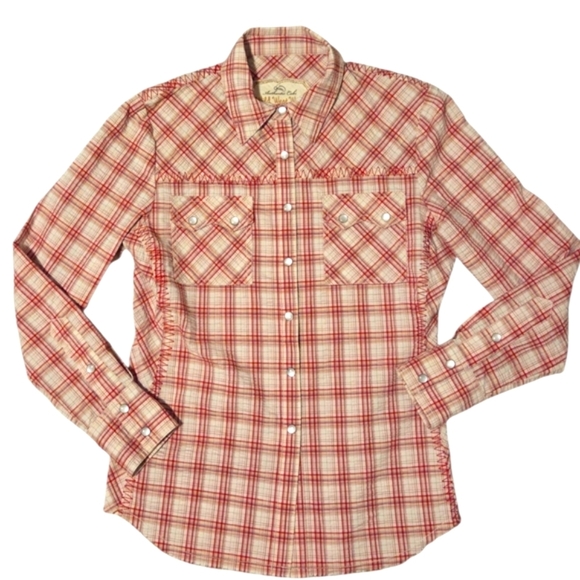 Wild West Wear CAbi Roper Red Plaid Button Down Pearl Snap Long Sleeve Red Small - Picture 1 of 7